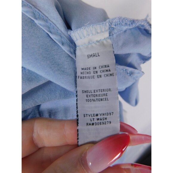 Thread Supply Shirt Womens Small Light Blue Tencel Button Front Short Sleeve - Picture 11 of 12